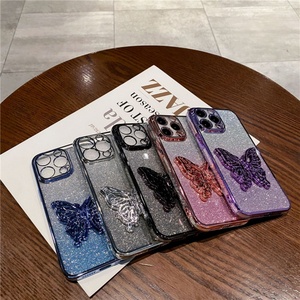 เคสโทรศัพท์เคลือบเงาแบบ 3 มิติ ลายผีเสื้อ ประดับกลิตเตอร์ สำหรับ iPhone15 14 13 12 11 16 Pro Max Plus - Product Image 2