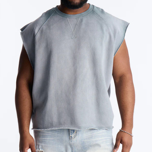 Camiseta sin mangas personalizada de talla grande para hombre, estilo musculoso, de tejido grueso, con borde sin rematar, lavado vintage <span class=keywords><strong>y</strong></span> corte holgado - Product Image 5