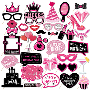 Huancai - 36 Accesorios de Color Rosa Intenso para Fotomatón de Cumpleaños de Niñas, con Palitos, Kit de Accesorios para Selfies, para Fiestas de Cumpleaños de Mujeres - Product Image 1