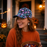 Cappellino da Baseball Personalizzato con Stampa Integrale a 6 Pannelli per Halloween, Visiera Curva, Fornitore OEM ODM, Produzione Diretta in Fabbrica