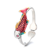 Bijoux de Style chinois cloisonné émail carpe anneau rétro Style ethnique pur fait à la main ouvert réglable anneau bonne chance attirer les bijoux