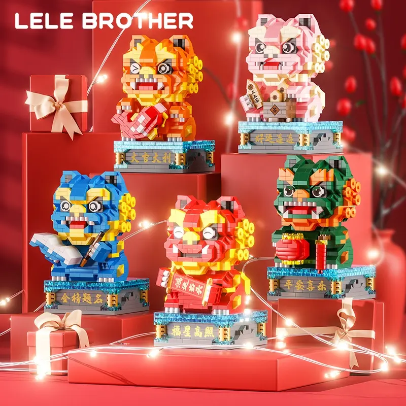 Lele Irmão Cinco Leão Iluminação Mini Blocos Mascote Animal Nano Tijolos Crianças Ano Novo Presente Brinquedos