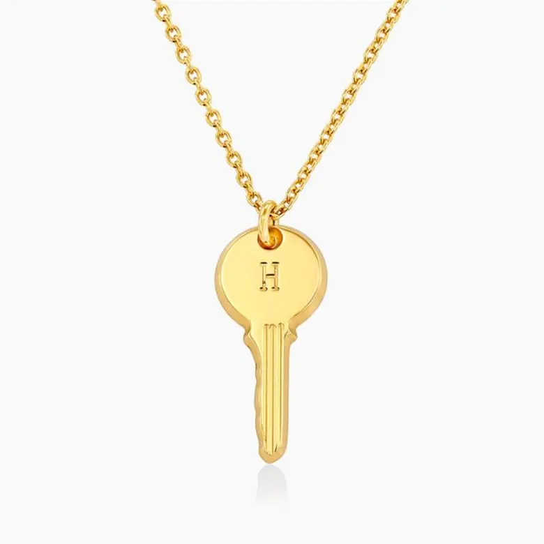 Gold plated tiny key necklace personalized women jewelry custom engraved initial stainless steel key pendant necklace meaning
