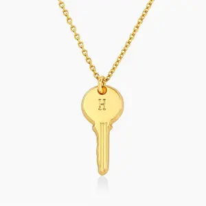 Gold plated tiny key necklace personalized women jewelry custom engraved initial stainless steel key pendant necklace meaning