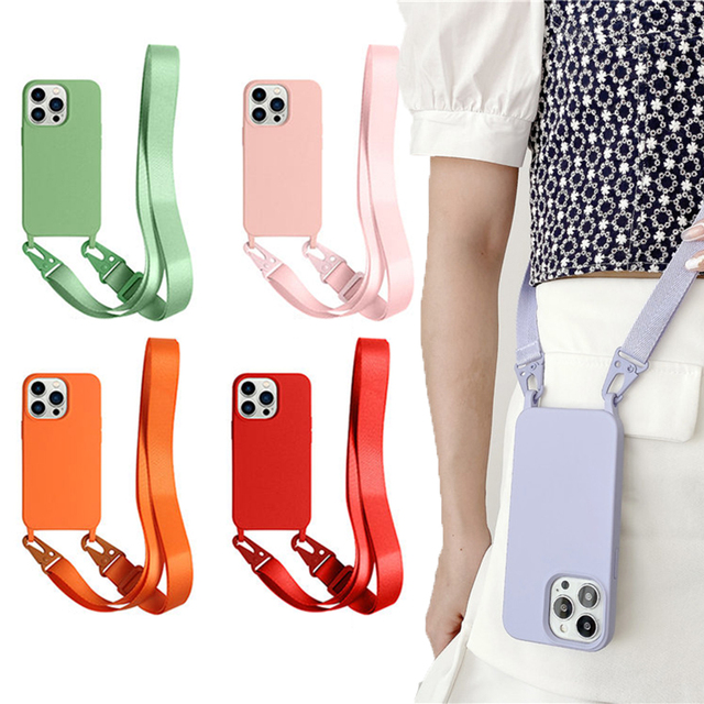 Hot Sale Soft Silicone Necklace Lanyard Crossbody Phone Case with Shoulder Strap for iPhone X 11 12 13 14 Pro Max