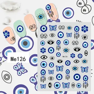 Ns1085 New Hot Bán mắt thiết kế 3D tự dính Nail Stickers đầy màu sắc đôi mắt màu xanh Palm Sticker decals cho Nail Art Trang trí