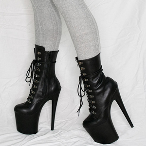 Modèles de mode gothique, bottes à lacets pour femmes de 20 <span class=keywords><strong>cm</strong></span>, bottes à lacets sexy, fétichisme, boîte de nuit, danse sur piquet, travestissement, bout rond, nouveauté - Product Image 1