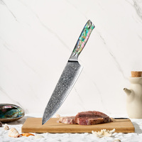 Amber Best Seller, ensemble de 13 couteaux de cuisine japonais VG10 Damas avec manche en résine d'ormeau et aiguiseur à tige