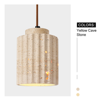 Lustre moderne créatif en pierre de travertin jaune Wabi Sabi, suspension LED réglable en hauteur, protection oculaire, sans fil, style moyen-siècle