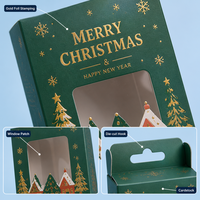 Boîte cadeau en papier de Noël avec trou de suspension et fenêtre transparente, boîte de vente au détail pour friandises de fêtes, cadeaux sucrés, emballage personnalisé imprimé