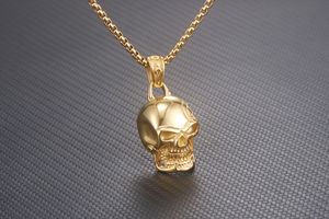 Bijoux Hiphop hommes gothique biker plaqué or 316L acier inoxydable tête de mort pendentif - Product Image 3