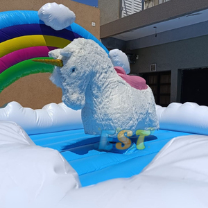 Jeu gonflable extérieur de rodéo de licorne d'arc-en-ciel avec la <span class=keywords><strong>machine</strong></span> mécanique de taureau fou d'équitation de taureau de matelas pour la <span class=keywords><strong>location</strong></span> de partie - Product Image 3