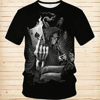 T-shirt décontracté à manches courtes pour hommes avec motif tête de mort de poker 3D, style vintage et amusant
