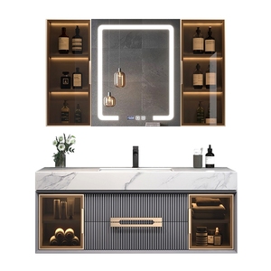 Fournisseur de vanité de <span class=keywords><strong>salle</strong></span> de bains flottante en <span class=keywords><strong>bois</strong></span> de luxe Armoire à miroir Contreplaqué au sol <span class=keywords><strong>noir</strong></span> mat moderne Garantie de 5 ans <span class=keywords><strong>Salle</strong></span> de bains - Product Image 5