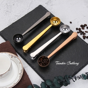 Sendok Ukur Kopi Baja Tahan Karat, Sendok Sup Emas Kopi Logam Kelas Makanan dengan Klip Segel dengan Kotak Hadiah - Product Image 3
