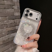 Coque de téléphone en marbre avec protection d'objectif scintillante et cadre d'appareil photo en diamant motif cœur pour iPhone 11 12 13 14 15 Plus 16 17 Pro Max