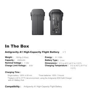 แบตเตอรี่สำหรับโดรน Antigravity A1 ความจุ 2360mAh น้ำหนัก 67.5 กรัม ให้เวลาบินสูงสุด 24 นาที ผลิตจากพลาสติก แบตเตอรี่ LIPO - Product Image 6