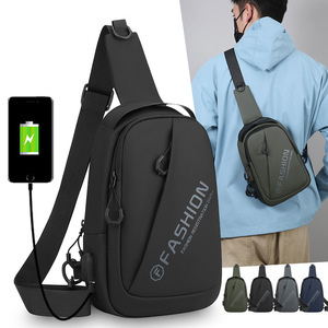 Fashion Chest <b>Bag</b> Nylon With USB Charging Port For Men Outdoor Travel Crossbody <b>Bag</b> Lightweight Durable Solid Color - Product Image 1