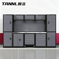 Système d'organisation de rangement de garage modulaire intégré, établi d'atelier en acier laminé à froid robuste avec armoire à outils et panneau perforé