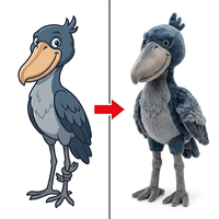 Peluche personnalisée Cigogne à bec de cendrier, bicolore gris, texture plume, bec large surdimensionné, ailes moelleuses, oiseau sauvage réaliste, mascotte de dessin animé