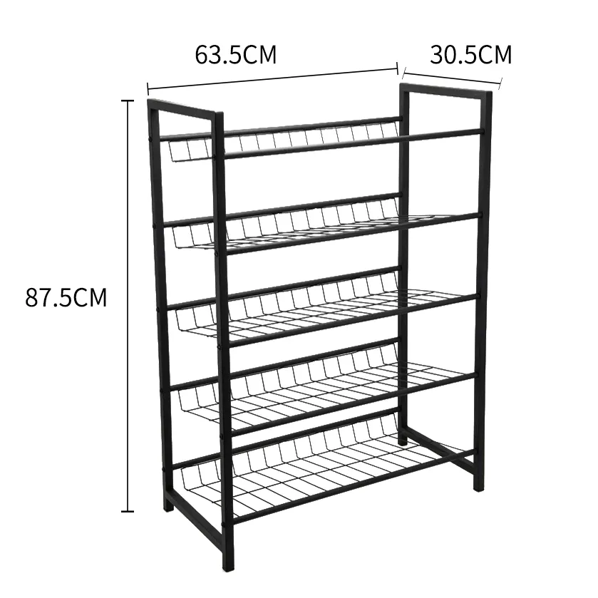 رف تخزين متعدد الوظائف, رف تخزين متعدد الوظائف بخمس طبقات من أسلاك حديدية معدنية لوضع الأحذية والكتب في غرفة المعيشة أو المكتب