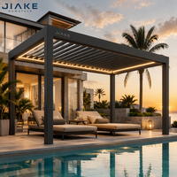 Pergola motorisée en aluminium à lames orientables Jiake avec éclairage LED d'ambiance, abri extérieur écologique pour villas de luxe et zones de piscine