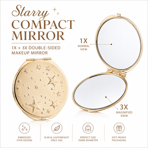 Wholesale Custom Logo Gold Metal Star Engraved Pocket Vanity <b>Mirror</b> Gift Set Organza Bag Thank You Tag Bridal Shower Wholesale - Product Image 5