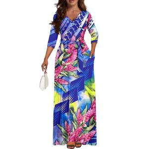 Mujeres gradiente polinesio tatuaje antorcha jengibre diseñador <span class=keywords><strong>media</strong></span> <span class=keywords><strong>manga</strong></span> Maxi vestido lazo cintura bolsillo fábrica últimas faldas - Product Image 1