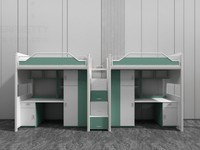 Lit superposé double moderne en métal avec design color block, armoire, table, rangement et échelle pour dortoir scolaire