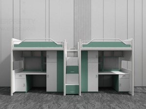 <span class=keywords><strong>Lit</strong></span> superposé double moderne en métal avec design color block, armoire, table, rangement et échelle pour dortoir scolaire - Product Image 3