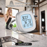 Termometer Daging Digital Rumah Tangga untuk Oven, BBQ, Grill, Dapur, Pengasap Makanan, Memasak, Layar Sentuh dengan Lampu Latar, Timer, Alarm, Probe Tahan Air