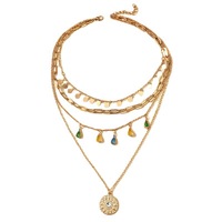 En gros, Ensemble de colliers vintage à sequins, avec chaîne perlée turquoise, pendentif breloque en cristal à pompon, pour femmes et filles, pierre principale Zircon