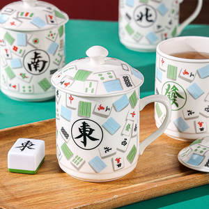 Wholesale Creative Mahjong Mug Ceramic Cup Modern 301-400ml Capacity Portable Durable for Hotel Chess Room Office Meeting Gift - Product Image 4