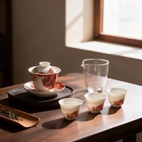 Ensemble de thé Kung Fu en céramique de style chinois, neuf, en gros, avec 4 tasses à thé, pichet en verre, compatible micro-ondes, prêt à offrir, cadeau d'entreprise