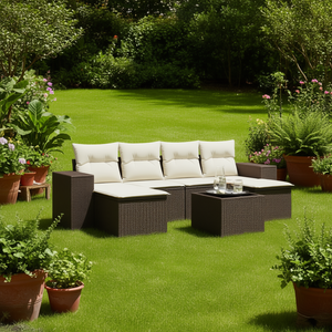 Ensemble de canapés de jardin en rotin brun avec coussins crème, mobilier d'extérieur au design contemporain, résistant à l'eau et aux UV, en osier PE - Product Image 2