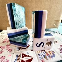 Jeu de tuiles de mahjong en forme de coquille de voilier, en acrylique bleu marine, avec tuile Joker Ancre, pour la maison et les fêtes, vente en gros, direct usine