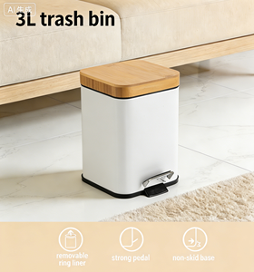 Poubelle à pédale Eco-Chic, corps en acier galvanisé, couvercle en bambou naturel, finition noire thermolaquée, résistante à l'eau, durable pour la maison - Product Image 5