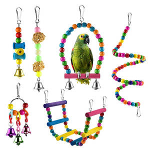 Échelle en bois naturel, jouets suspendus colorés à déchiqueter, blocs en bois à mâcher pour perroquets, perchoir pour oiseaux, pour perruches - Product Image 1