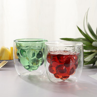 Gobelet de voyage en verre transparent portable, mignon, en forme de fruit, 250 ml, à double paroi, en borosilicate, isolé, sans BPA, compatible lave-vaisselle et micro-ondes