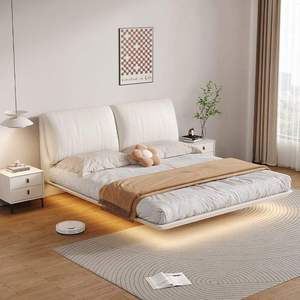 Lits rembourrés crème flottants King Size Chambre à coucher moderne en cuir Ses Plate-forme <span class=keywords><strong>de</strong></span> literie Rangement Ensemble <span class=keywords><strong>de</strong></span> <span class=keywords><strong>lit</strong></span> en cuir <span class=keywords><strong>avec</strong></span> table <span class=keywords><strong>de</strong></span> <span class=keywords><strong>chevet</strong></span> - Product Image 6