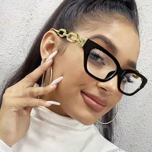 नए डिजाइनर आँख चश्मे Eyewear महिला फैशनेबल लक्जरी धातु की चेन ब्लू के लिए अवरुद्ध चश्मा फ्रेम चश्मा