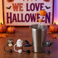 Topper de paille sur le thème d'Halloween 10mm Citrouille Fantôme Chauve-Souris Silicone Charmes Bar Accessoires Pailles à boire