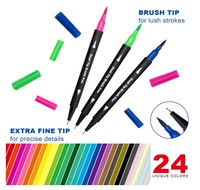 Rotuladores de doble pincel para colorear para niños y adultos, 24 rotuladores de colores, marcadores artísticos de punta fina y pincel