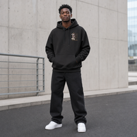 Sweat à capuche oversize vintage noir pour homme avec motif Danse du lion chinois imprimé au dos, poche avant, cordon de serrage, pull décontracté pour l'automne, ODM