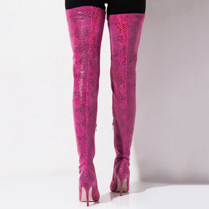 New Style Snakeskin Print Mesh Thin Heel Women Over Knee High Boots Side Half-zip <b>Pointed</b> Toe Thigh High Booties Big Size 45 - Product Image 4