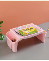 Table de lit portable pour écrire, manger, jouer, salle de classe, plateau pour ordinateur portable en plastique pour enfants, table de petit-déjeuner avec poches latérales