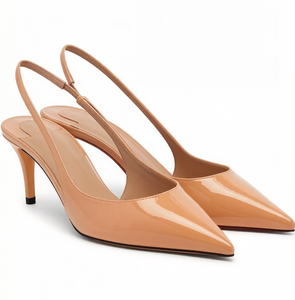 Escarpins élégants à talon aiguille en cuir verni <span class=keywords><strong>beige</strong></span> nude, à <span class=keywords><strong>bout</strong></span> pointu et <span class=keywords><strong>ouvert</strong></span>, style slingback, pour le bureau, personnalisés par le fabricant - Product Image 1