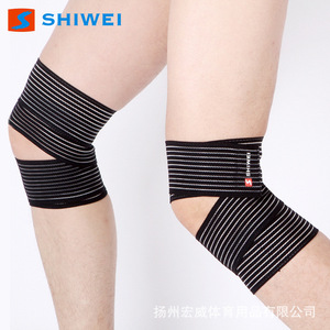 Shiwei <b>Knee</b> Sleeve Nylon Striped Elastic Compression Support for Fitness <b>Exercise</b> Black Single Pack - Product Image 1