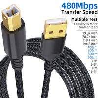 Cable de Impresora USB-A a USB B Duradero, Cable de Datos de Alta Velocidad de 480 Mbps con Trenzado de Nailon para MacBook, HP, Canon, Epson, Brother, Escáner