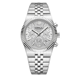Nouvelle montre chronographe exquise pour homme, bracelet en acier inoxydable argenté, cadran nid d'abeille, étanche, aiguilles lumineuses, montre à quartz pour affaires - Product Image 4
